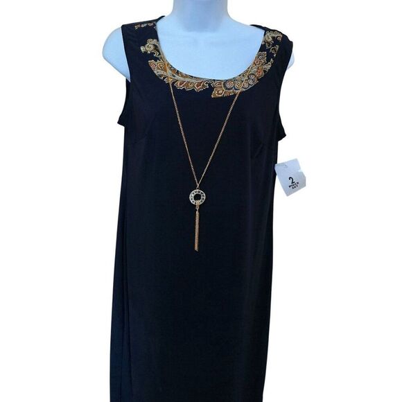 2-Piece Navy Dress  Gold Paisley Jacket - Size 8 - Made In USA elegant classic - Picture 3 of 16